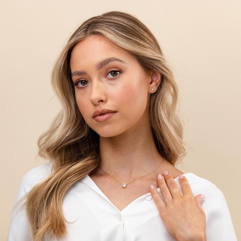 2 Carat Solitaire Pendant Necklace - 14K Gold Plated Choker Necklace with Cubic Zirconia Crystal - Hypoallergenic Gold Jewelry Dainty Necklaces for Women-ts
