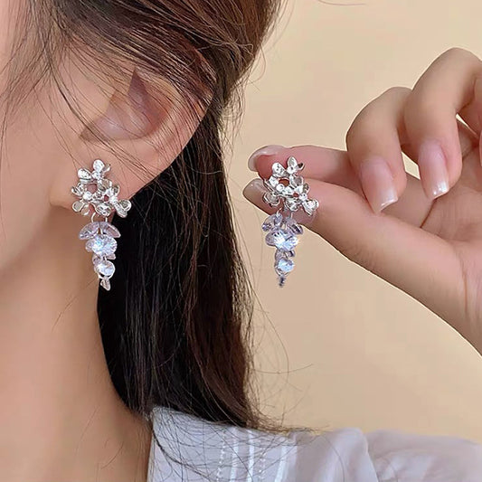 Cold-toned broken crystal grape vine earrings -wsm