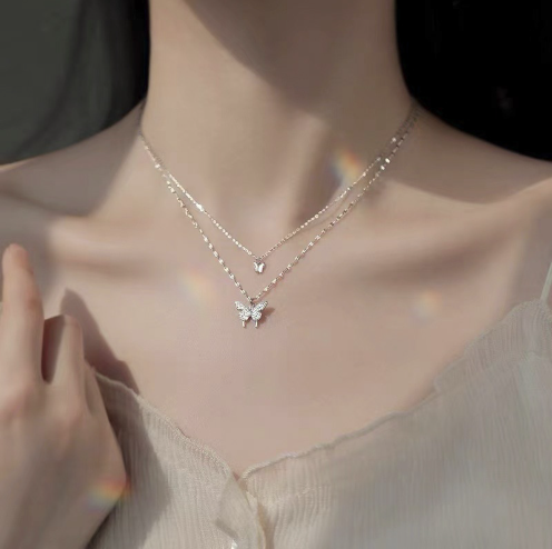 Double layer butterfly necklace female niche design light luxury clavicle chain - wpp