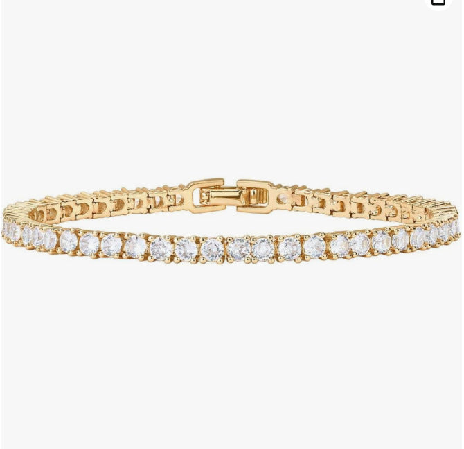 14K Gold-Plated Cubic Zirconia Classic Tennis Bracelet for Women Gold and Copper Bracelet-wsm