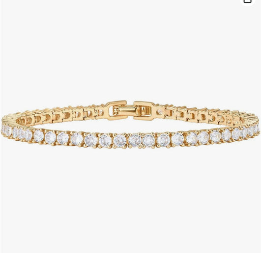 14K Gold-Plated Cubic Zirconia Classic Tennis Bracelet for Women Gold and Copper Bracelet-wsm