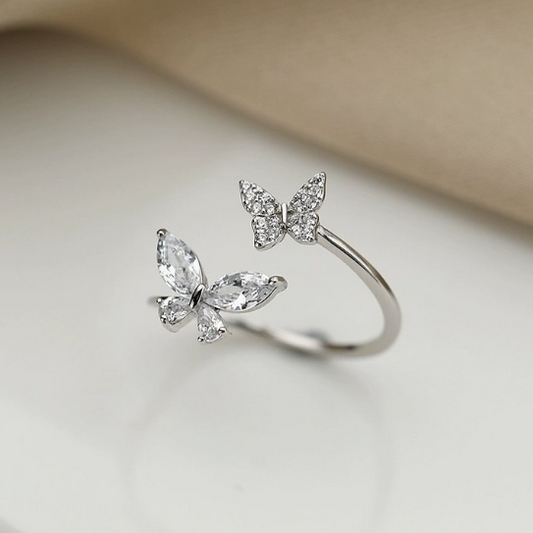 Full Diamond Double Butterfly Gentle Charm Open Ring -wsm