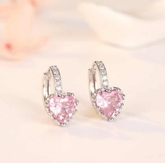 Colored diamond earrings, heart-shaped zircon earrings - wsm