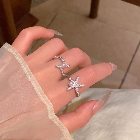 Light luxury niche exquisite micro-inlaid diamond starfish female open ring-wsm