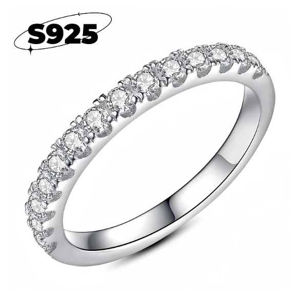 Sterling silver high-end niche half diamond ring female simple zircon ring-wsm