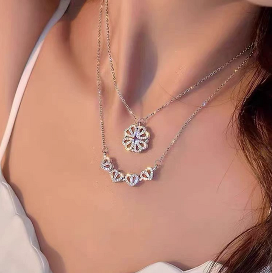 Double-wearing heart-shaped four-leaf clover necklace with niche design-wsm