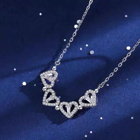 Double-wearing heart-shaped four-leaf clover necklace with niche design-wsm