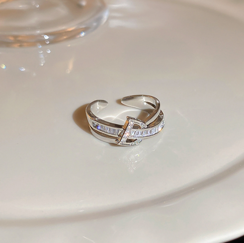 Pearl and diamond open ring - fashionable all-metal high-end finger ring, stylish and elegant -wsm