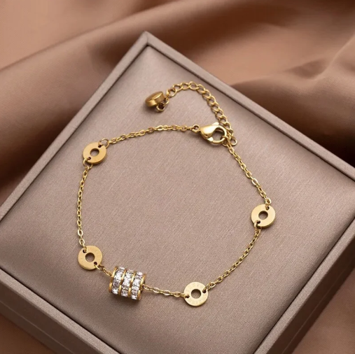 Full diamond small waist titanium steel women's 18K gold non-fading bracelet-wsm