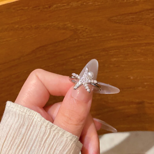 Light luxury niche exquisite micro-inlaid diamond starfish female open ring-wsm