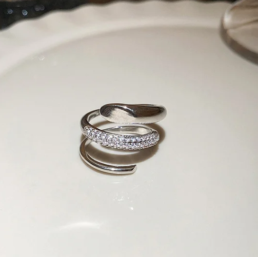 Pearl and diamond open ring - fashionable all-metal high-end finger ring, stylish and elegant -wsm