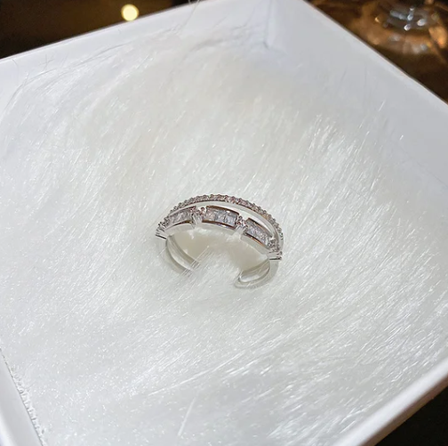 Pearl and diamond open ring - fashionable all-metal high-end finger ring, stylish and elegant -wsm