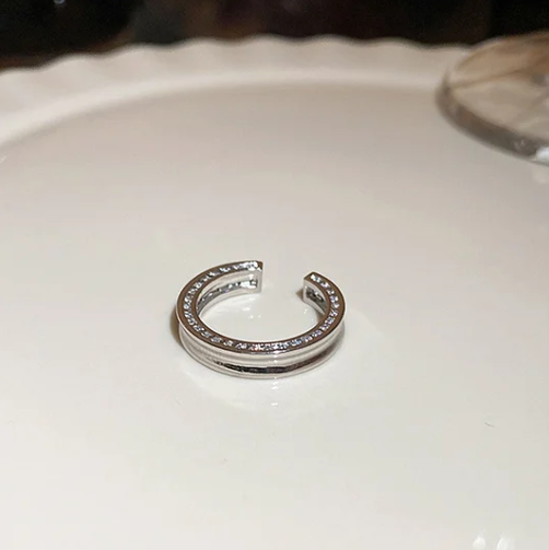 Pearl and diamond open ring - fashionable all-metal high-end finger ring, stylish and elegant -wsm