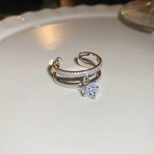 Pearl and diamond open ring - fashionable all-metal high-end finger ring, stylish and elegant -wsm