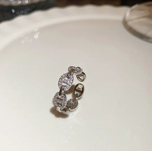 Pearl and diamond open ring - fashionable all-metal high-end finger ring, stylish and elegant -wsm
