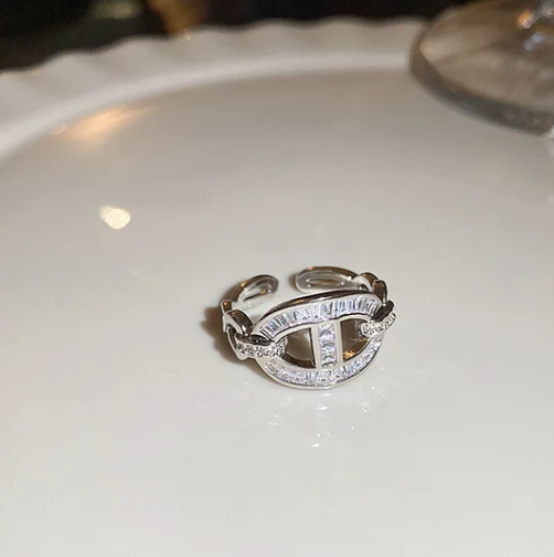 Pearl and diamond open ring - fashionable all-metal high-end finger ring, stylish and elegant -wsm