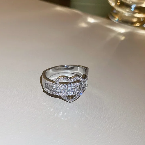 Pearl and diamond open ring - fashionable all-metal high-end finger ring, stylish and elegant -wsm
