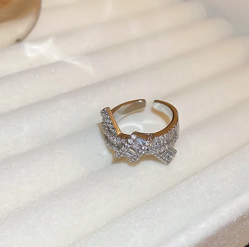 Pearl and diamond open ring - fashionable all-metal high-end finger ring, stylish and elegant -wsm
