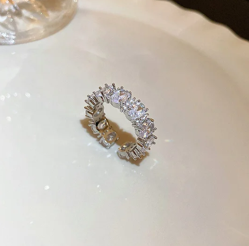 Pearl and diamond open ring - fashionable all-metal high-end finger ring, stylish and elegant -wsm