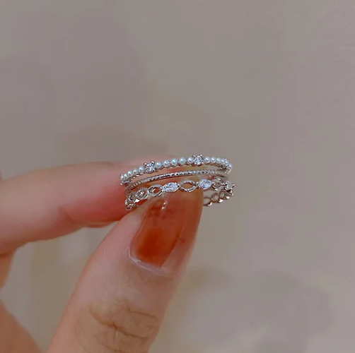Pearl and diamond open ring - fashionable all-metal high-end finger ring, stylish and elegant -wsm