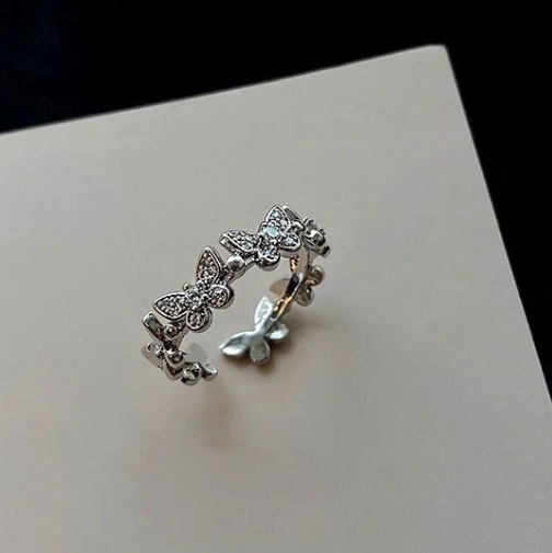 Pearl and diamond open ring - fashionable all-metal high-end finger ring, stylish and elegant -wsm