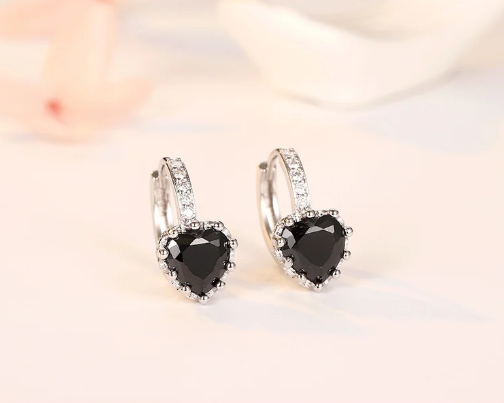 Colored diamond earrings, heart-shaped zircon earrings - wsm