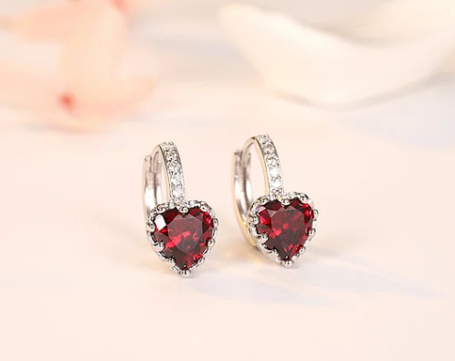 Colored diamond earrings, heart-shaped zircon earrings - wsm