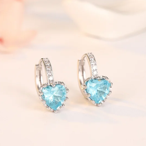 Colored diamond earrings, heart-shaped zircon earrings - wsm