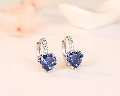 Colored diamond earrings, heart-shaped zircon earrings - wsm