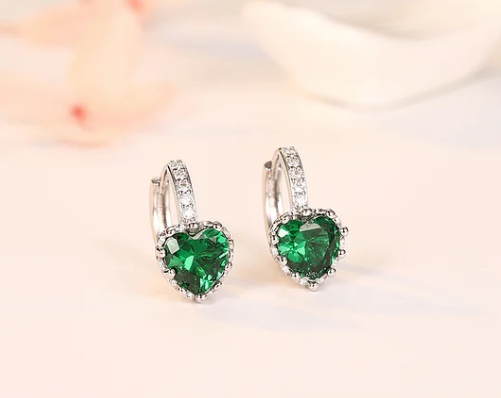 Colored diamond earrings, heart-shaped zircon earrings - wsm