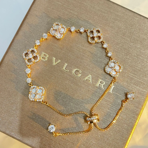 Four-Petal Flower Natural Shell Marquise Zircon Flower Plated Real Gold Bracelet-wsm