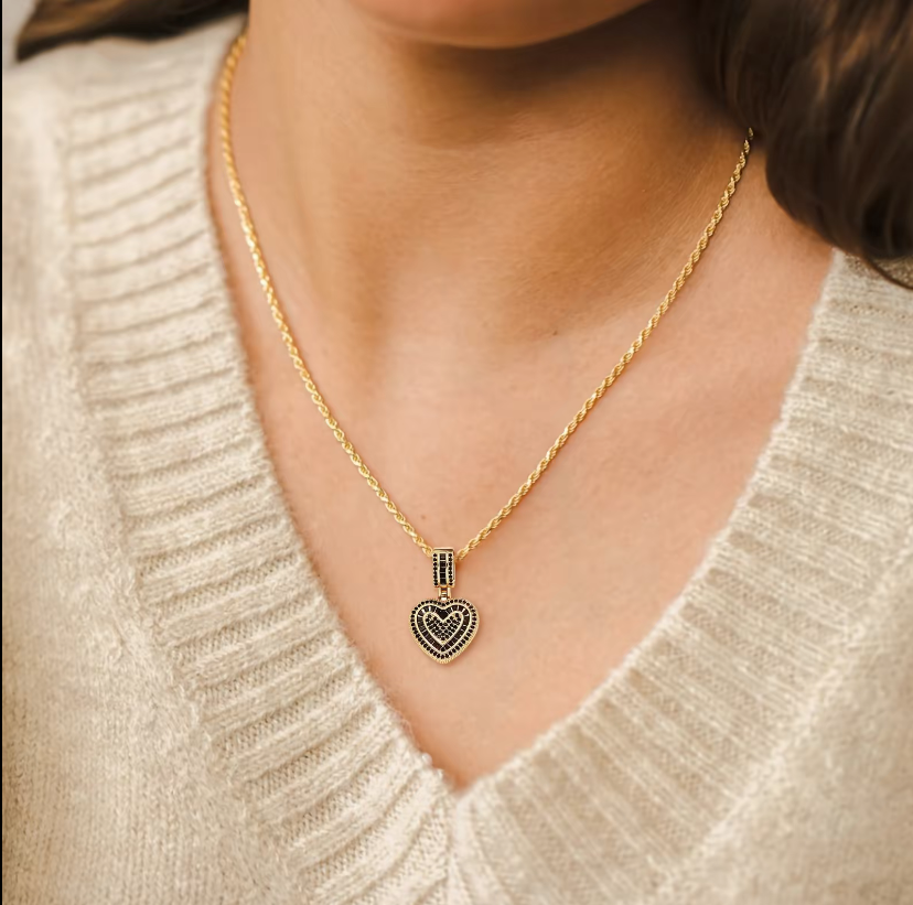 Hip Hop Heart Necklace for Women, Cubic Diamond Heart Pendant Necklace with 14K Gold Plated Heart Charm Chains