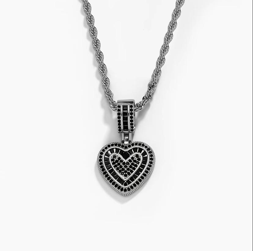 Hip Hop Heart Necklace for Women, Cubic Diamond Heart Pendant Necklace with 14K Gold Plated Heart Charm Chains