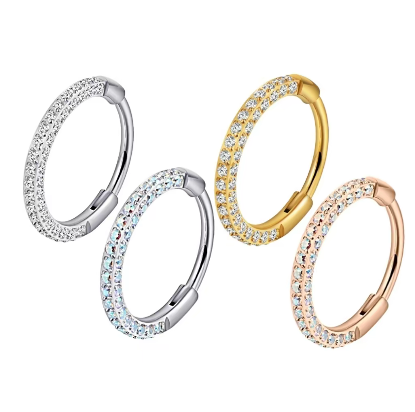 Titanium Triple Sided Micro Gem Hinged Nose Hoop Beauty Mark Jewelry