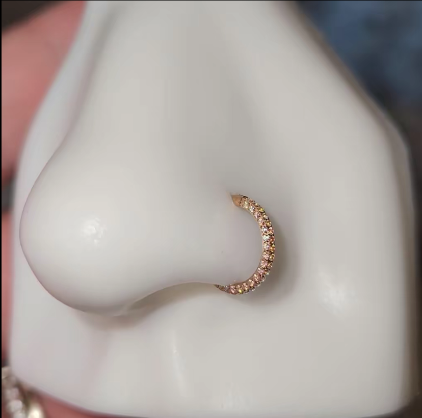 Titanium Triple Sided Micro Gem Hinged Nose Hoop Beauty Mark Jewelry