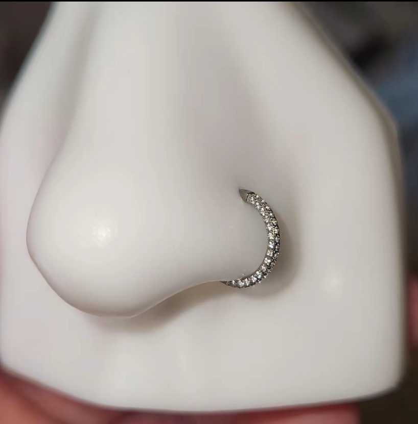 Titanium Triple Sided Micro Gem Hinged Nose Hoop Beauty Mark Jewelry