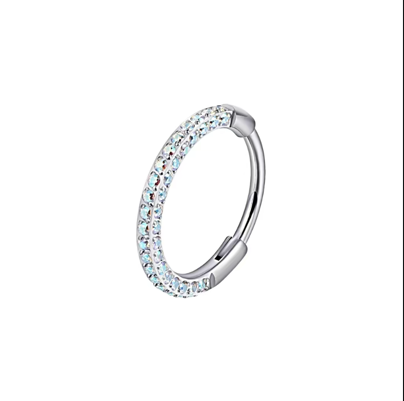 Titanium Triple Sided Micro Gem Hinged Nose Hoop Beauty Mark Jewelry