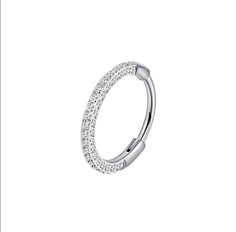 Titanium Triple Sided Micro Gem Hinged Nose Hoop Beauty Mark Jewelry