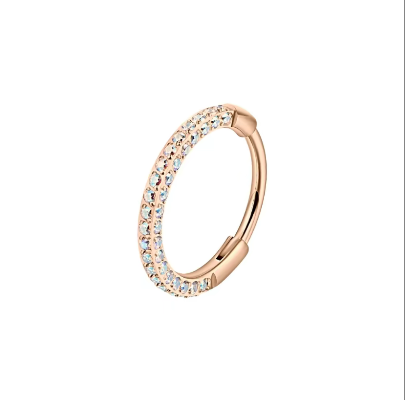 Titanium Triple Sided Micro Gem Hinged Nose Hoop Beauty Mark Jewelry