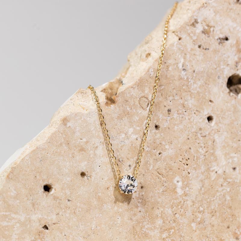 2 Carat Solitaire Pendant Necklace - 14K Gold Plated Choker Necklace with Cubic Zirconia Crystal - Hypoallergenic Gold Jewelry Dainty Necklaces for Women-ts