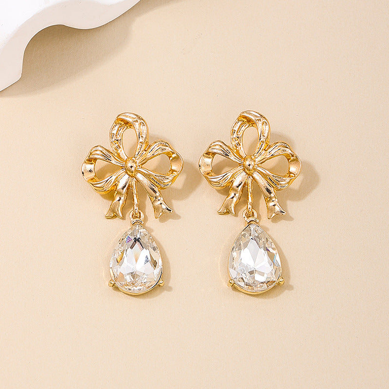 Exquisite spherical diamond flower earrings, hollowed-out bow earrings -wpp