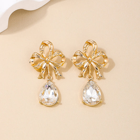 Exquisite spherical diamond flower earrings, hollowed-out bow earrings -wpp