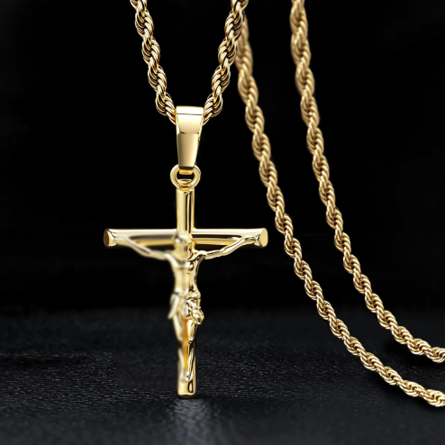 Cross shape popular necklace unisex personality 18K gold-plated - wpp