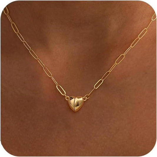 14K gold plated heart-shaped pendant magnetic necklace - stackable design - suitable as party gifts or school gifts-wpp