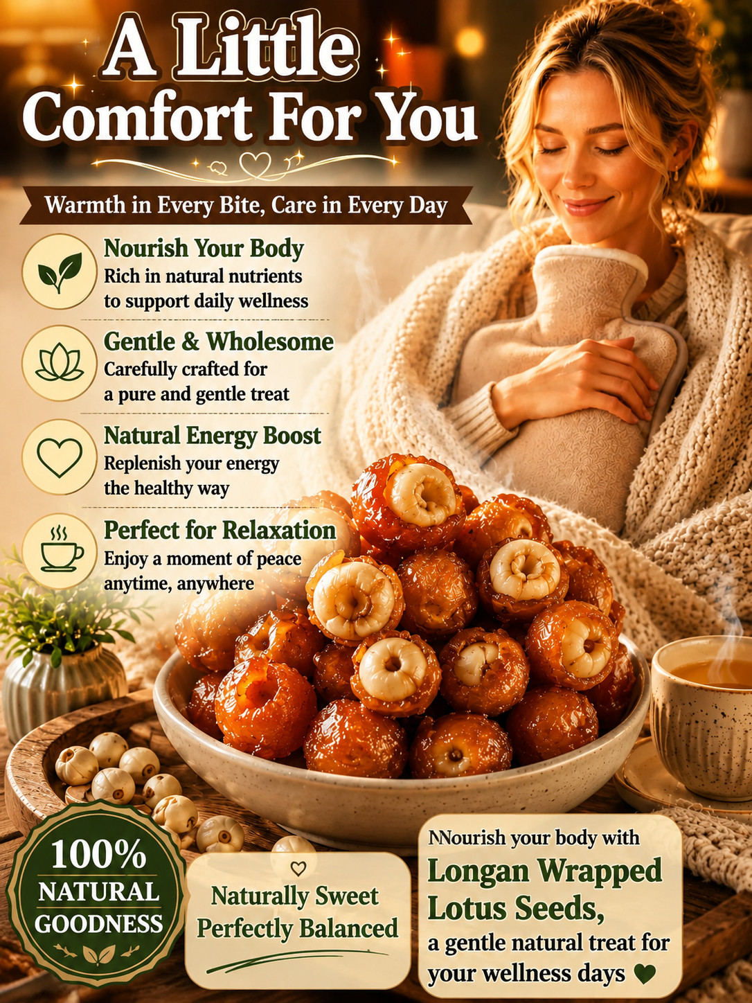 Longan Wrapped Lotus Seeds. Natural Ready-to-Eat Dried Fruit Snack for HeaIth & Relaxation
