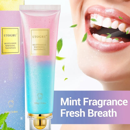 Niacinamide whitening dual-color toothpaste freshens breath, cleans the mouth, and removes yellowing and stains