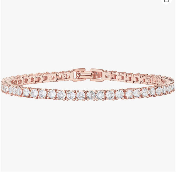 14K Gold-Plated Cubic Zirconia Classic Tennis Bracelet for Women Gold and Copper Bracelet-wsm