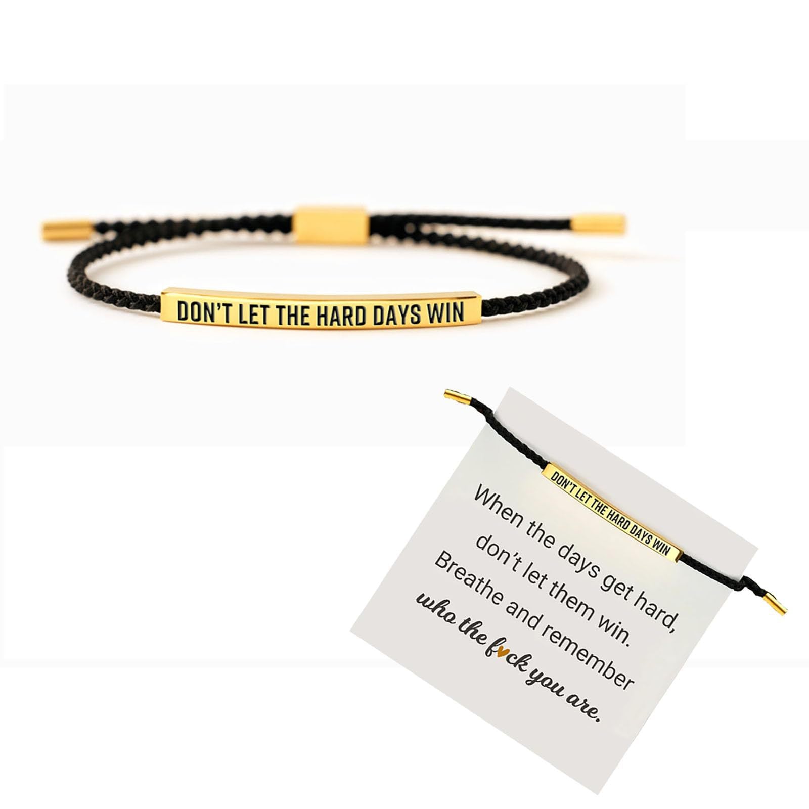‘Don't Let The Hard Days Win’- Stainless Steel & 18K Gold Plated, Adjustable Braided Design-lcy