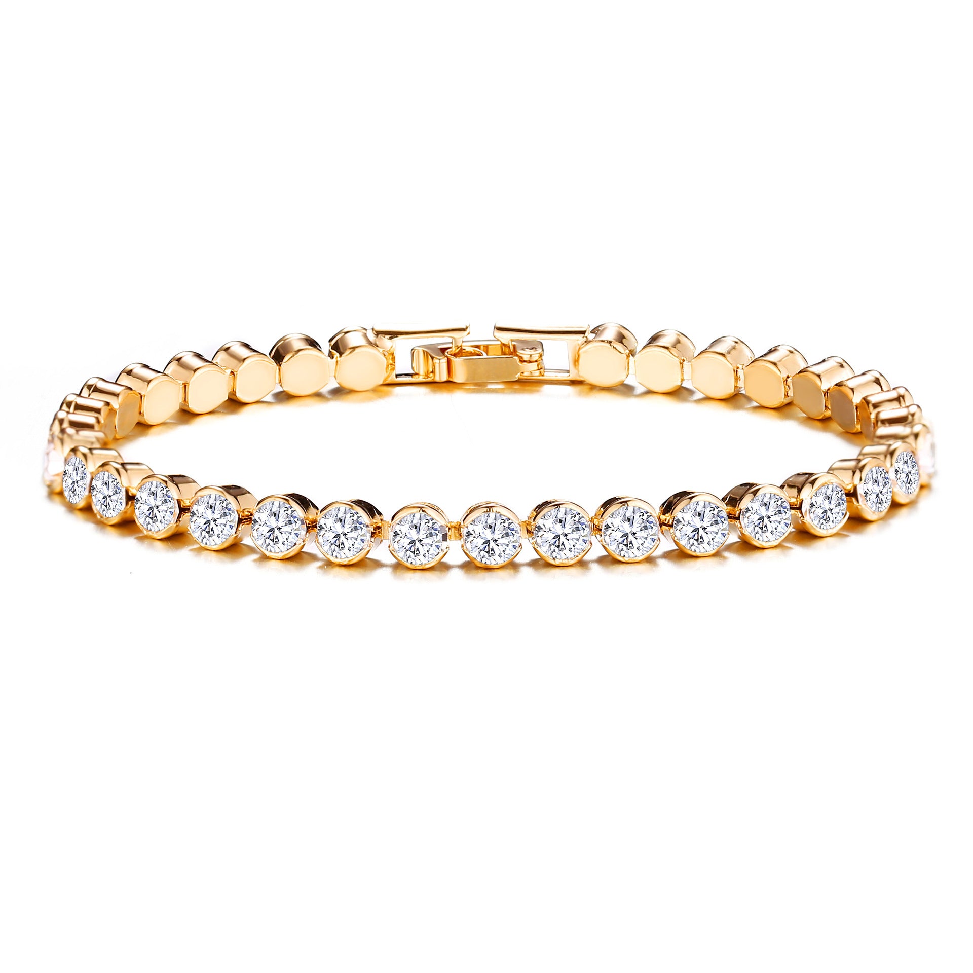 14K Gold-Plated Cubic Zirconia Classic Tennis Bracelet for Women Gold and Copper Bracelet-wsm