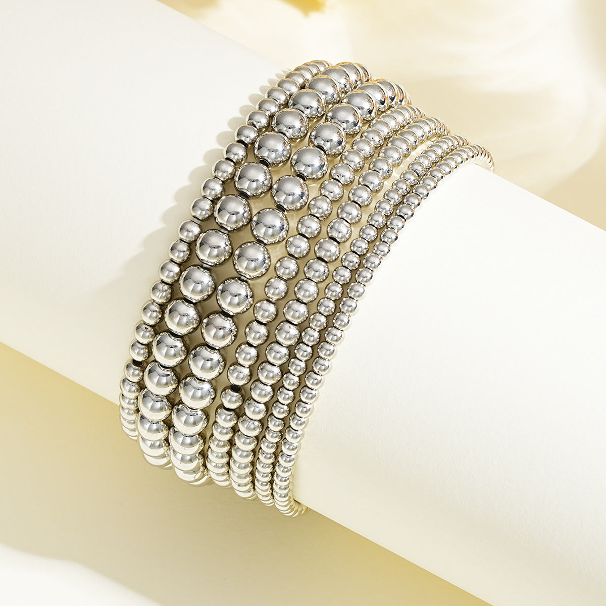 Lady waterproof gold bracelet  7 piece set 14K gold plated bead string and ball bracelet-wpp